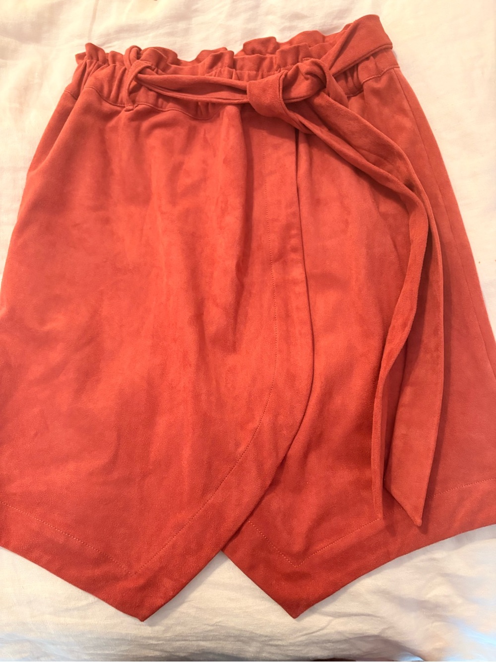 Anthropologie Rust-Colored Asymmetrical Suede Wrap Skirt